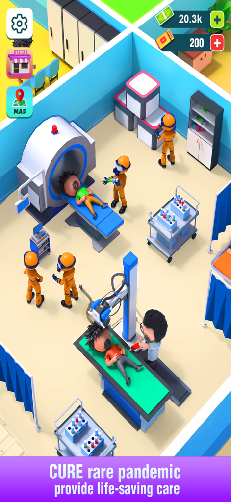 Medizinisches Personal behandelt Patienten mit fortschrittlichen Geräten in einem Krankenzimmer