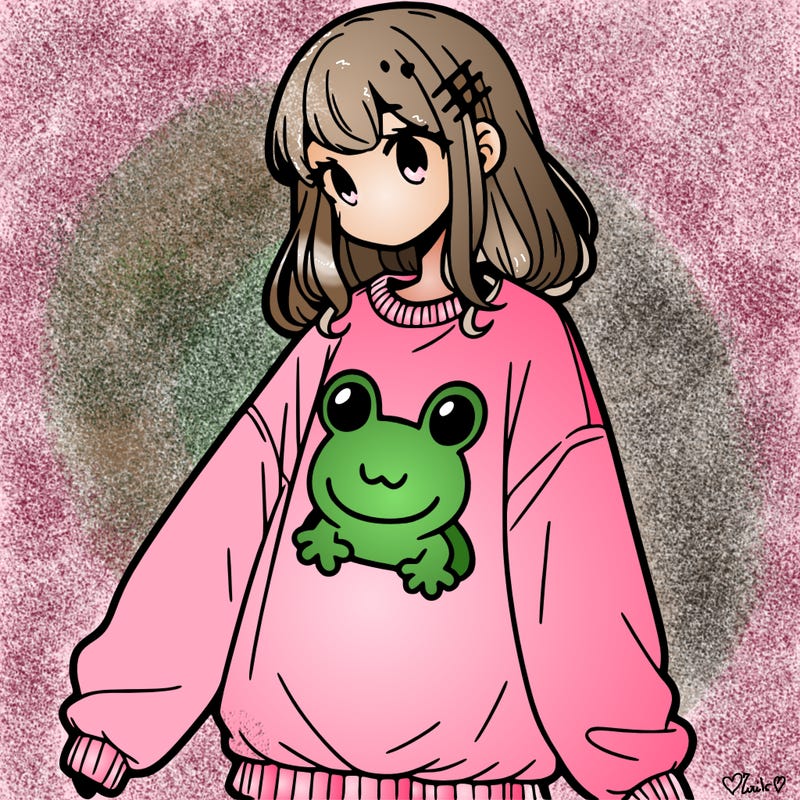 girl wearing frogging sweatshirt