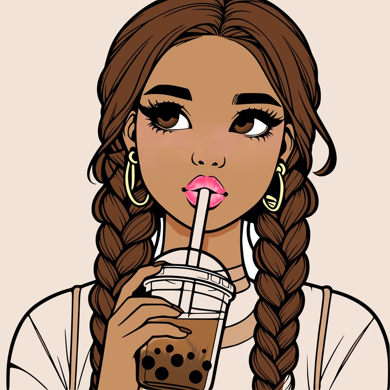 realistic girl with braided hair drinking boba