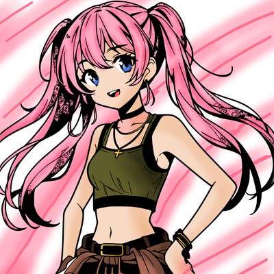 anime girl wearing crop top