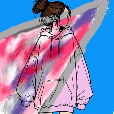 realistic girl with a oversized sweatshirt on and a bun