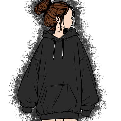 realistic girl with a oversized sweatshirt on and a bun