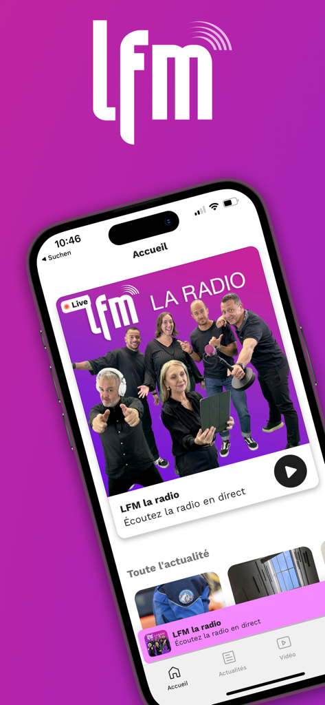 LFM - LFM radio app home screen showing live broadcast and news