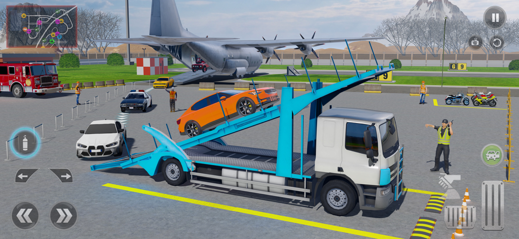 Truck Driving Games Simulator - Gameplay of a car carrier truck transporting vehicles at an airport logistics hub