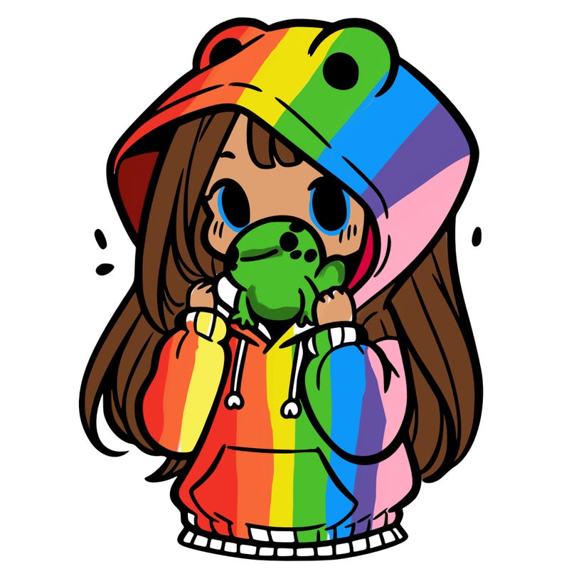 a girl holding a froggy hoodie