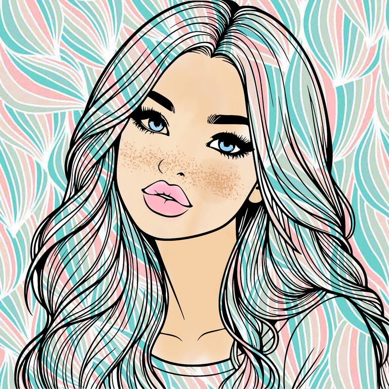 realistic girl with hair on her hair and lips