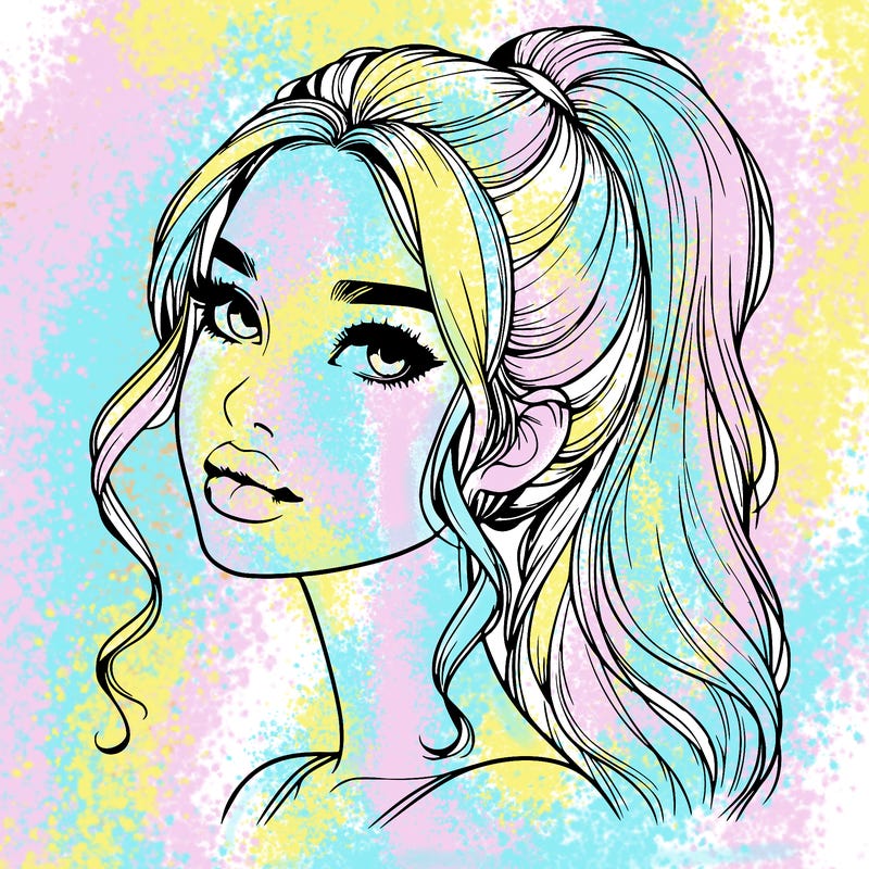 realistic girl with a ponytail on her hair and lips