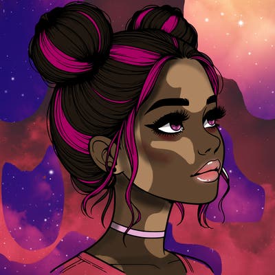 realistic girl with buns on the top of her head