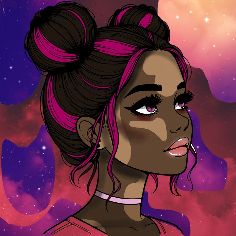 realistic girl with buns on the top of her head