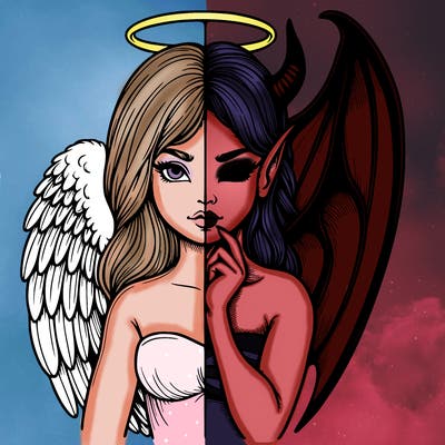 realistic angel half demon