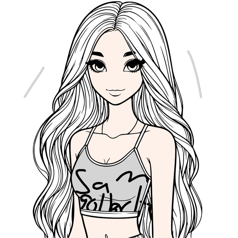 realistic girl with long hair with a crop top