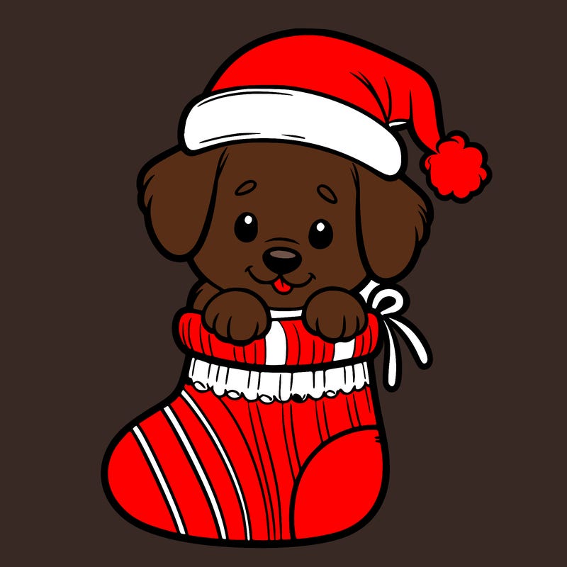 cute puppy wearing santa hat in socking