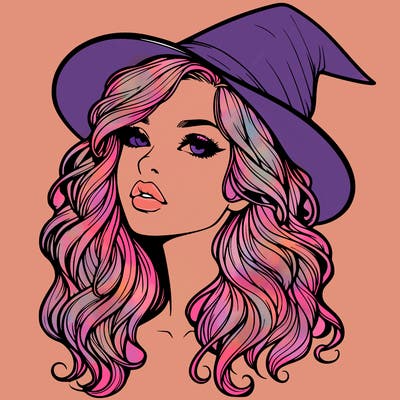 realistic witch girl with wavy hair and lips