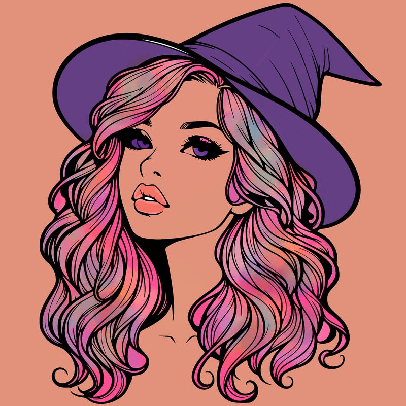 realistic witch girl with wavy hair and lips