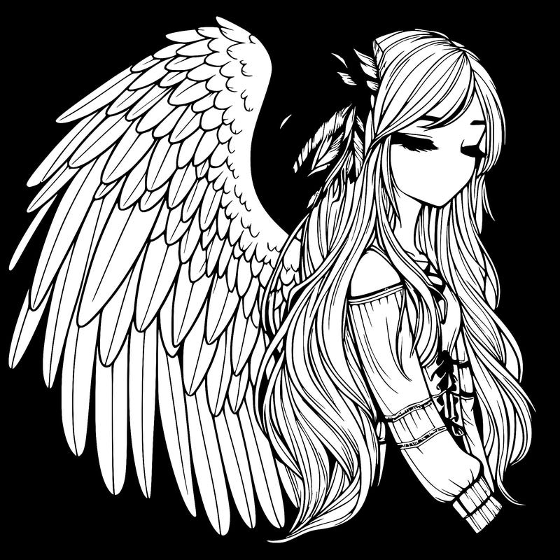 realistic girl with bird wings and some feathers in her hair