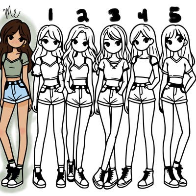 a group of girls wearing crop tops and shorts