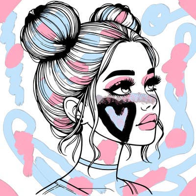 realistic girl with buns on the top of her head