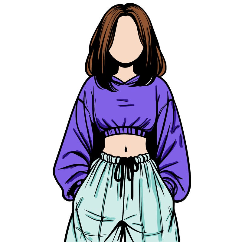 realistic girl faceless with baggy pants and a crop top
