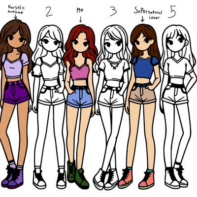 a group of girls wearing crop tops and shorts