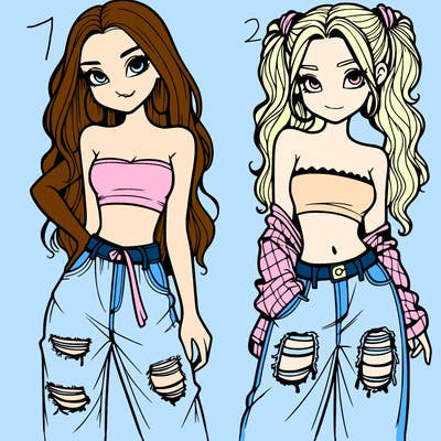 2 girls in crop tops and baggy jeans ripped
