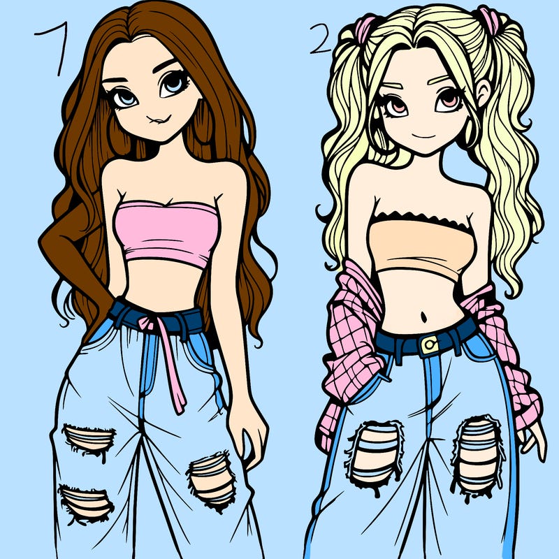 2 girls in crop tops and baggy jeans ripped