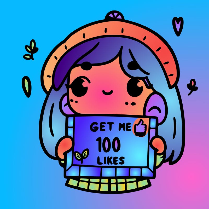 a girl with a sign that says get me 100 likes