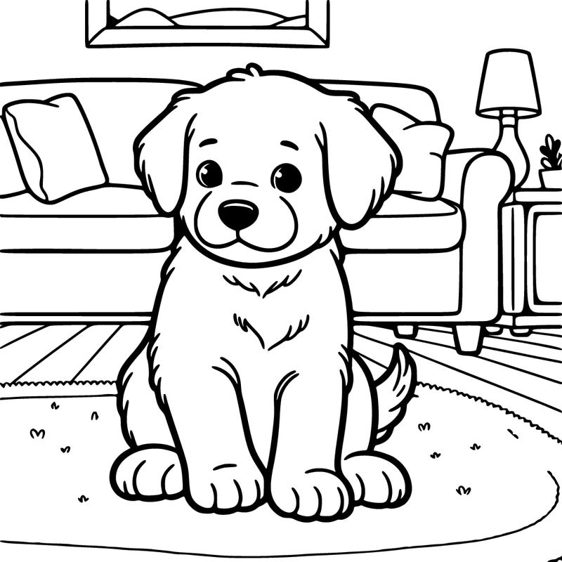 a puppy siting in a living room