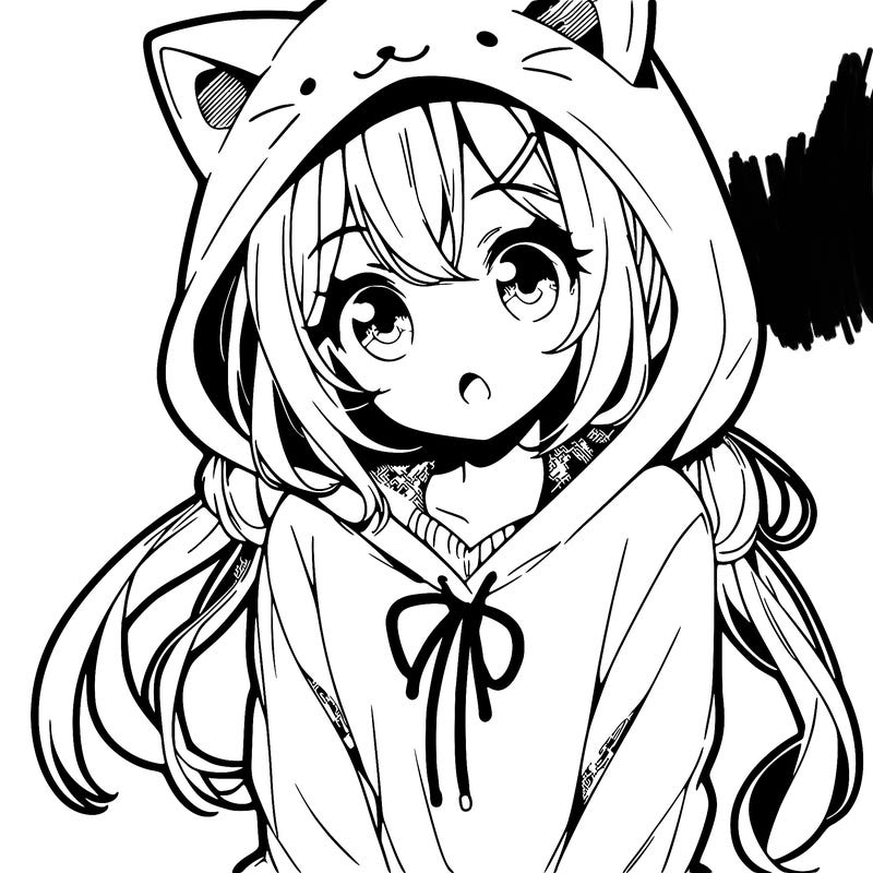 a cute anime girl with a cat hoodie.