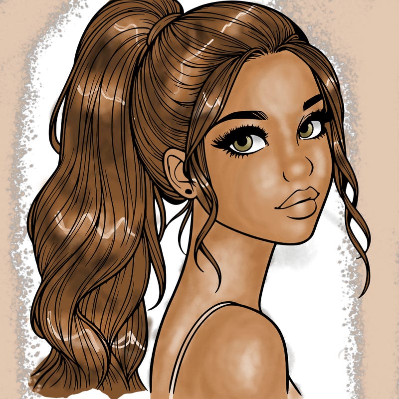 realistic pretty girl with high pony tail