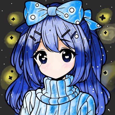 anime girl with hairbow wearing a turtleneck