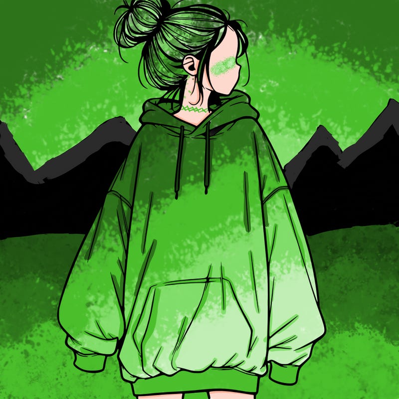 realistic girl with a oversized sweatshirt on and a bun
