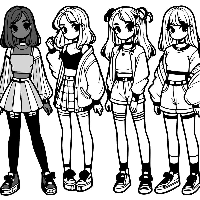 one girl with crop-top shirt and a jacket with a skirt, long socks and another girl with a shirt and pants with a jacket