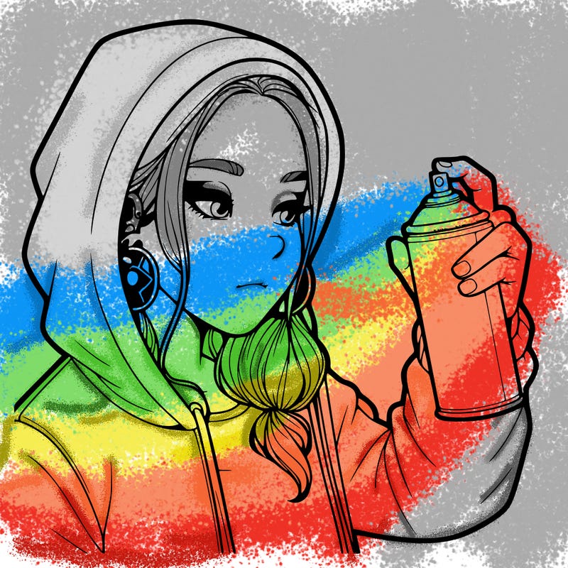 a realistic girl, spray painting