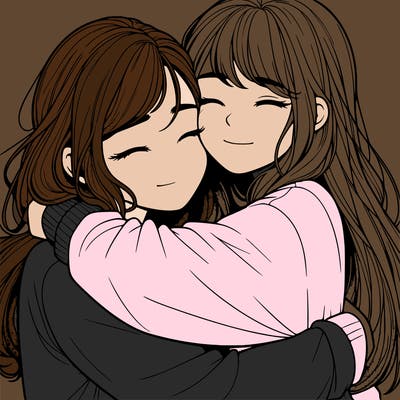 realistic two girls hugging