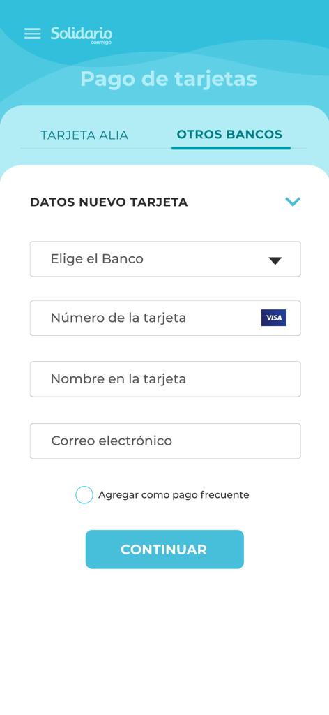 Solidario app credit card payment interface for other banks
