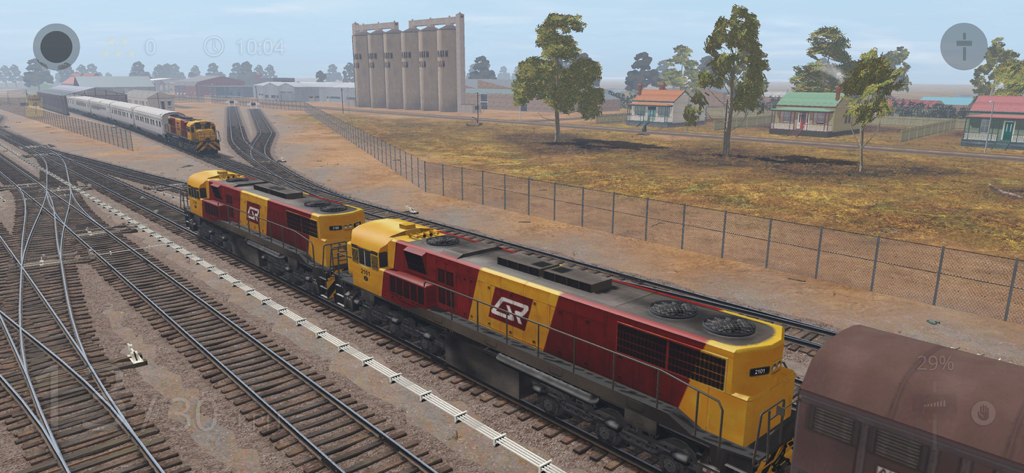 Realistic diesel locomotives in an Australian railroad yard in Trainz Simulator 3.