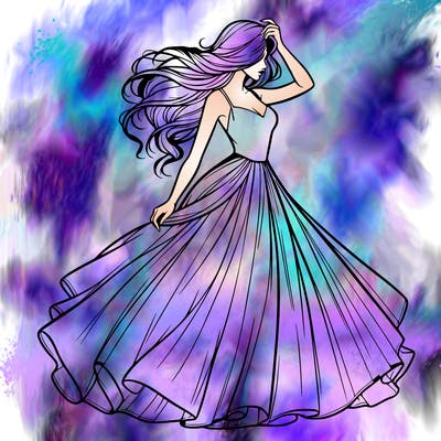 realistic woman with dress flowing in the wind