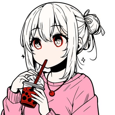 manga character drinking boba