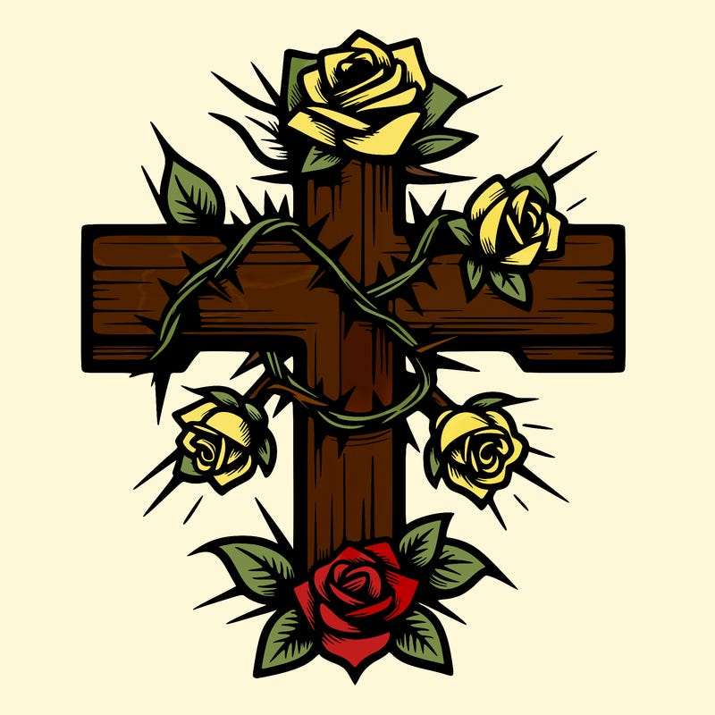 cross with roses and thorns