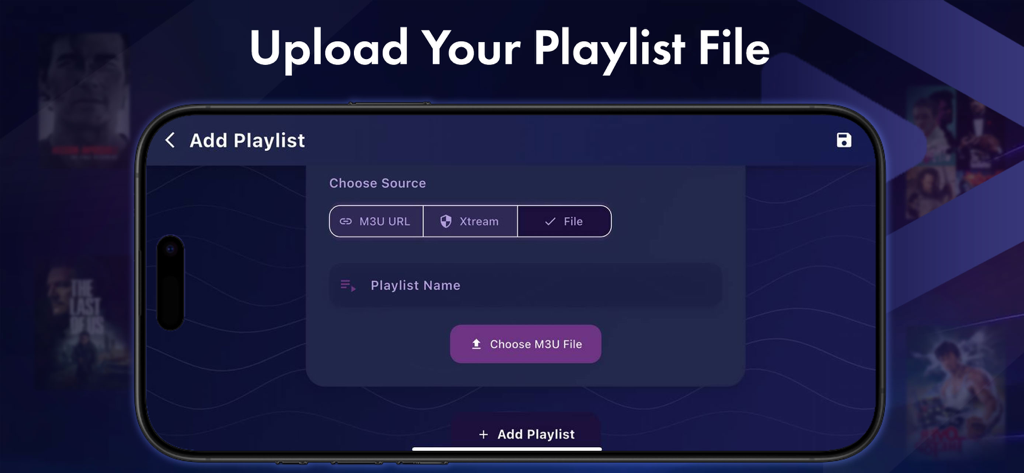 OTT Nav Tivimain IPTV Smarters - Interface for uploading an M3U playlist file in the IPTV player app