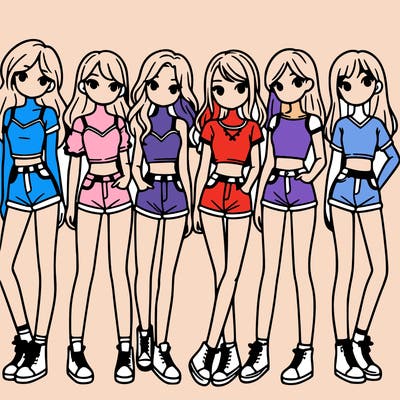a group of girls wearing crop tops and shorts