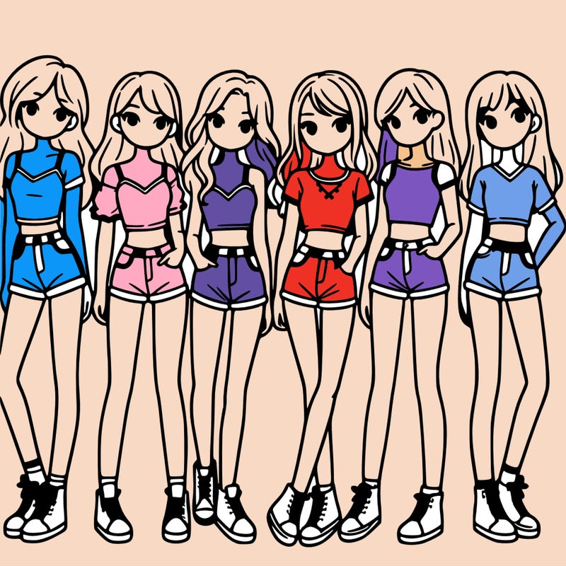a group of girls wearing crop tops and shorts