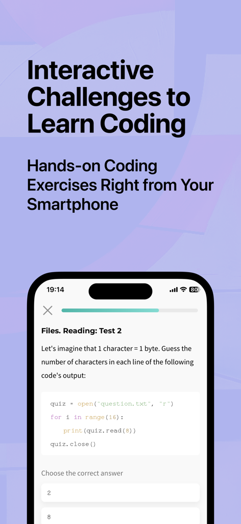 Interactive Python coding challenge and microlearning exercise on a smartphone screen
