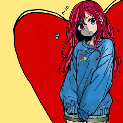 manga teen girl  in a sweater and baggy pants