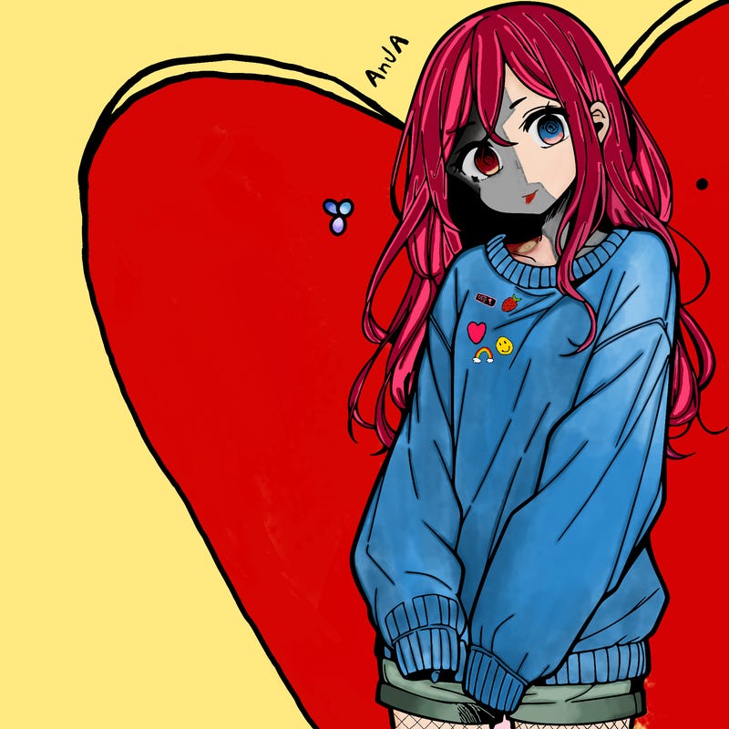 manga teen girl  in a sweater and baggy pants