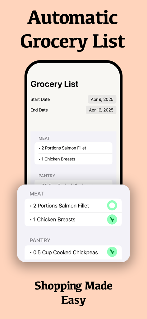 Automatic categorized grocery list in The Whole Pantry app