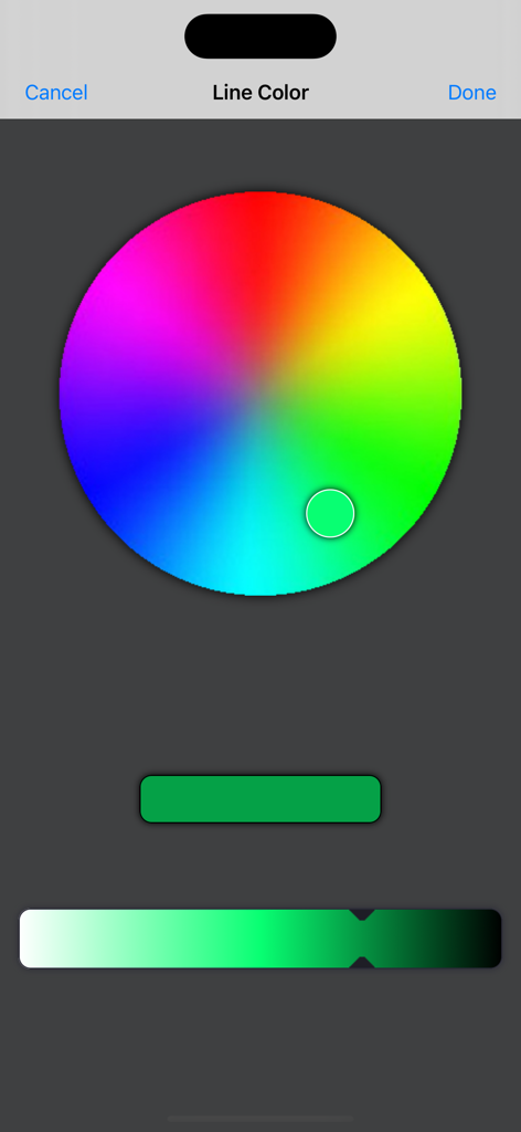 Angle Meter 360 - Angle Meter 360 app interface showing the line color customization screen with a color wheel and slider