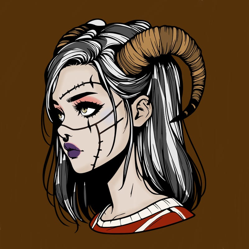 realistic girl with scar and horns