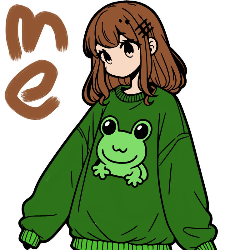 girl wearing frogging sweatshirt