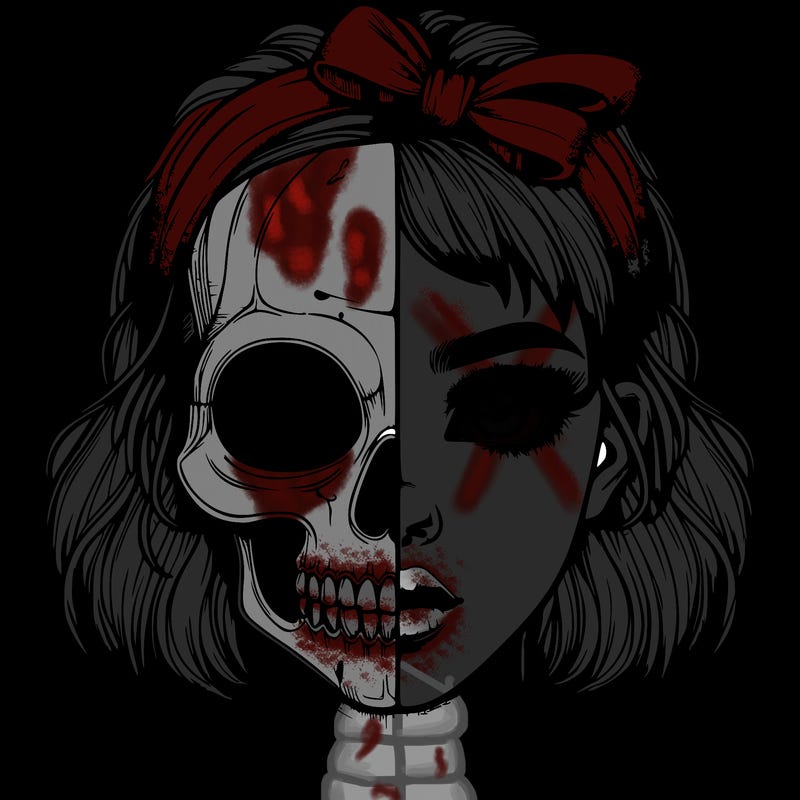 realistic girl with half skull mask